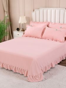 ผ้าคลุมเตียงฝ้ายแท้หนาอบอุ่นพร้อมขอบใบตอง ชุดสามชิ้น ผ้าฝ้ายแท้ กางเกงขาสั้นลายดอกไม้ ผ้าฝ้ายผสม ปักลายดีเอฟเฟกต์