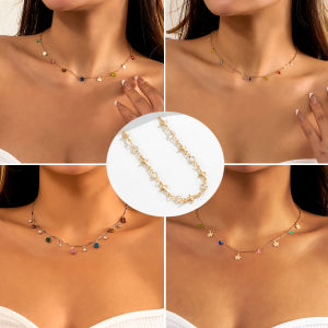 สร้อยคอคริสตัลเทียมหลากสีสันสไตล์โบฮีเมียน เครื่องประดับแฟชั่นสำหรับผู้หญิง โลหะผสม ลูกปัดหยดน้ำ จี้ดาว จี้รูปพระจันทร์ อุปกรณ์ตกแต่งเครื่องประดับ