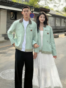 Mint Green American Style Detroit Short Jacket Mens Autumn Harington CleanFit Coat Collar Workwear Top Loose Fit Jeans Cotton