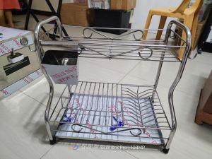 KITCHEN STAINLESS DISH RACK ORGANIZER 12 Plates 2 Layers dish drainer and kitchen utensils organizer Kitchen storage