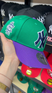 【COD】YanKees Green & Purple Color Blocking Curved Brim For Men Snapback Cap Vintage cup baseball Cap 3D Embroidery Cap High Quality