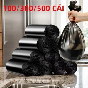 Cuộn Túi Rác Dùng Một Lần Màu Đen 100/300/500 Chiếc Túi Đựng Rác Bằng Nhựa Dùng Cho Gia Đình Nhà Bếp Phòng Tắm Du Lịch Loại Đáy Phẳng