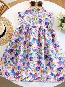 Cute Princess Dress For Girls Flower Print A-Line 1 Piece