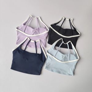 Womens Beauty Back Sports Bra Shockproof Fixed Pad Yoga Bras Running Underwear Training Color Block Fitness Vest Gym Tops