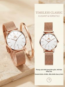 OLEVS | Đồng Hồ Đeo Tay Dây MESH Quartz Mỏng Màu Vàng Hồng