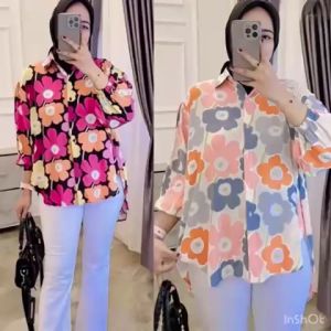 NANDO ATASAN KEMEJA BAHAN RAYON PREMIUM LENGAN PANJANG BUNGA FLOWERS BKK