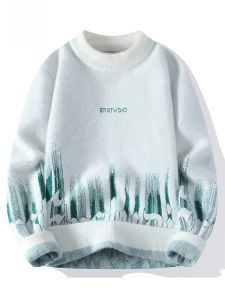 ROMON | Romon Mens Knitted Sweater Thickened Loose Fit Overhead Casual Winter Fashion Round Neck Long Sleeve Youth Active Style