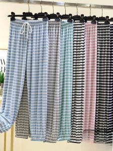 Modal Stripe Loose Fit Casual Pants Women Summer Thin Mosquito Proof Home Sleepwear Outdoor Wearable Long Trousers