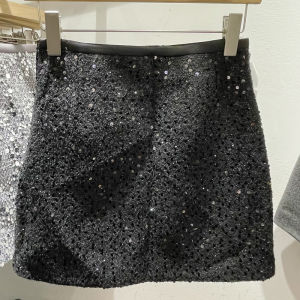Shiny Sequin Short Skirt High Waist Slimming Womens Half Body Autumn Winter High End Versatile Anti Exposure Wrap around a Line Skirt