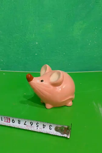 tượng chuột bằng gốm màu hồng loại nhỏ