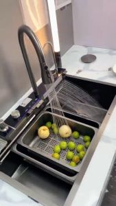 LENOBLE Nano Sink Honeycomb 304SUS Stainless Kitchen Sink With Whale Waterfall Piano Keys lababo