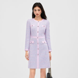 Koradior | Rough Tweed Elegant Texture Sense Wool Dress