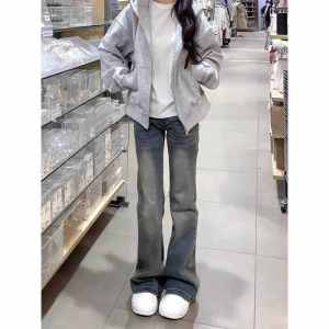 Ripped Slim Fit Micro Flared Jeans Womens High Waist Elastic Slim Straight Leg Long Trousers Summer New Style Denim Pants