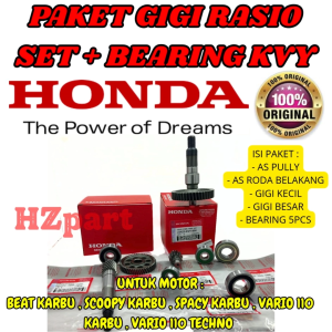 GIGI GEAR RASIO SET KOMPLIT + BEARING 5PCS KODE KVY HONDA SCOOPY SPACY VARIO BEAT KARBU ORI 100%   .