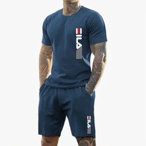Men 2025 summer new casual sports suit Fashion breathable outdoor mens short-sleeved T-shirt + training shorts two-piece set