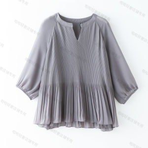 เสื้อเชิ้ตผ้าชีฟองหลวมๆ สำหรับผู้หญิงในฤดูใบไม้ผลิปี 2025 ดีไซน์ใหม่ ทรงหลวม แขนยาว 7 นิ้ว เสื้อเชิ้ตผ้าชีฟองทรงหลวมๆ สำหรับผู้หญิง