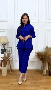 Setelan wanita outfit cewek ONE SET CROP LINEN POLOS NARA SET BY BELLA set wanita BUSUI terbaru kekinian