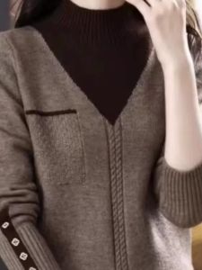 เสื้อสเวตเตอร์คอปกสูงครึ่งตัวสำหรับผู้หญิง เสื้อคลุมกันหนาวผ้าขนสัตว์ ทรงหลวม สไตล์เกาหลี แขนยาว ปกติ