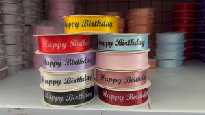 (22M) 2.5CM CLASSIC HAPPY BIRTHDAY Ribbon Reben Riben Ribben Ribon Gift Satin Flower Bouquet Bunga Hadiah Hantaran Cake