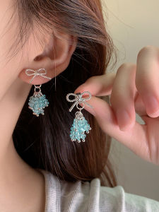 Elegant Blue Butterfly Knot Tassel Earrings Luxury Sensation Unique Style Alloy Geometric Fashion Jewelry Accessories