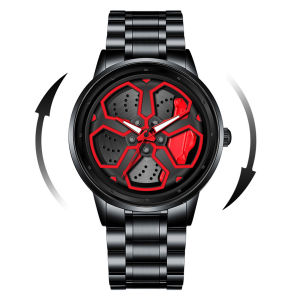 VA VA VOOM Brand Men Creative Wheel Turntable Watch Stainless Steel Black Quartz Movement 42mm Waterproof Sports Gift Wristwatch
