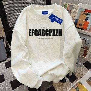 American High Street round Neck Sweatshirt Mens Style Autumn Winter Thickened Fleece Letter Print Casual Outerwear