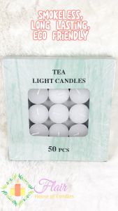 Flair Tealight Candles 50pcs per box Smokeless Dripless Decorative Candle  (4Hrs Burning Time) 1.5cm Tall Each