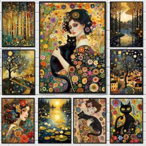 Klimt Woman and Cat Gold Artwork Jigsaw Puzzle 1000PCS-50X70CM Stress Relief Puzzle Wall Art Decor Gift
