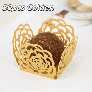 50pcs Chocolate Packing Hollow-Out Rose Wrappers Paper Candy Food Tray Box Chocolate Tray Paper Dessert Decor Candy Cups Wedding