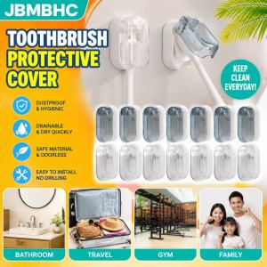 JBMBHC Space Saving Toothbrush Holder With Cover Wall Mounted Bathroom Organizer Dustproof ABS Storage Rack Washbasin Mirror Home Travel
