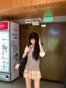 Preppy Style Gray JK Sweater Vest Vest Womens Japanese Style Bandage Dress Basic Style Knitwear Sleeveless Tops Old Man Shirt