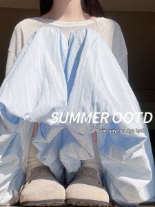 YAYANGREN | Blue Slim Fit Quick Drying Loose Leg Palazzo Shorts Pants