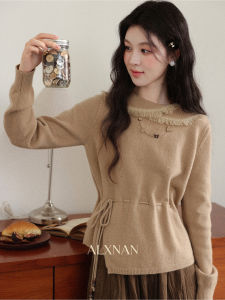 Áo Sweater Len Cashmere Màu Đa Dạng Dây Buộc eo Thiết Kế Không Quy tắc Cho Phụ Nữ Mùa Thu Đông