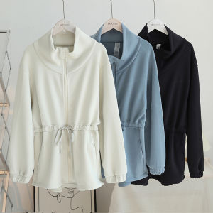 L~L~MON Womens Yoga Sport Jacket Coat Loose Waist Drawstring Long Sleeve Zipper Closure Mid-Length Original Design Outerwear