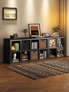 Black Steel Bookcase Bedroom Window Seat Storage Cabinet Six Grids Combination Bookshelf Rustproof Design Rectangular Shelves