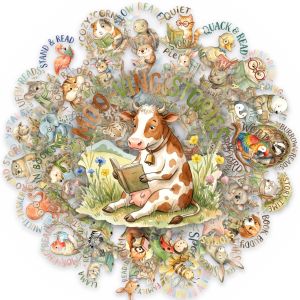 50 Pcs Watercolor Animal Reading Stickers Set DIY Student Scrapbook Phone Skate Helmet Scrapbook Cup Clear Waterproof Decals