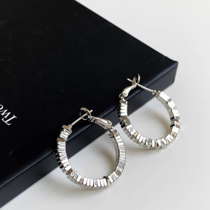 Sterling Silver Needle Fashion Special-Interest Design Metal Small Square Small Pieces of Silver Earrings Cold Wind Ear Ring Fashionmonger Personalized Women