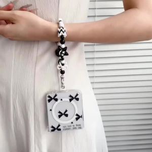 szhaiyu | For Samsung Galaxy Z Flip8 Cover with Stand Chain Clear Cute Black Bowknot Magnetic Phone Case samsung Z FLIP8 For Magsafe Case
