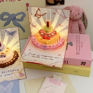 Kartu Ucapan Kue Ulang Tahun 3D Kupu-Kupu & Musik+Led