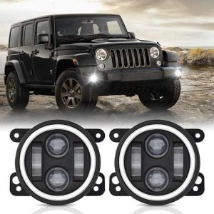 4 Inch LED Fog Lights White Halo Ring Angel Eyes DRL Amber Turn Signal Lamp 40W Round Auxiliary Lights For Jeep Wrangler JK TJ