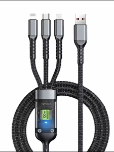 Kabel 3 In 1 100w Fast Charging Cable Lightning Type C USB Micro For iPhone 15 Samsung Xiaomi OPPO VIVO Pilot Lamp Digital Screen Charger USB C 6A Data Cables