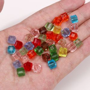 6mm/8mm 10-20pcs/bag Glass Crystal Transparent Square Beads Large Hole Pillar Beads For Handmade Bracelet Necklace Earring Keychain DIY Craft Jewelry Making Accessories