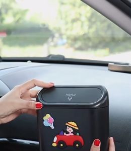 ถังขยะ ลายการ์ตูน ถังขยะ ถังขยะใบเล็ก กล่องเอนกประสงค์ ฝาปิดอัตโนมัติ ถังขยะ ถังขยะในรถยนต์ ถังขยะ MINI