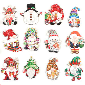 (12 Pcs/pack)Christmas Wooden Faceless Person Pendant Wooden Hanging Tag Painted Chip Childrens Cartoon Holiday Decoration DIY