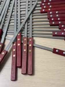 2pcs Wooden Handle Barbecue Skewers Heat Resistance Kebab Stick Reusable Kebab Stic Jarum Leper BBQ