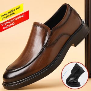 British Style Mens Shoes Genuine Leather Formal Casual Wedding Shoes Easy to Wear round Toe Low Heel Business Derby Shoes