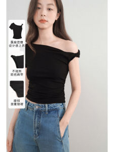 เสื้อยืดแขนสั้นผู้หญิง สีดำ ทรงสลิมฟิต คอกลม ทรงเข้ารูป แฟชั่นฤดูร้อน ทรงลำลอง สไตล์เกาหลี เสื้อผ้าทำงาน