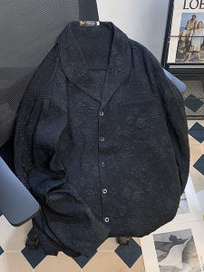 Elegant Black Cuban Collar Long Sleeve Shirt Men Women Spring Autumn Lightweight Casual Loose New Chinese Style Sunscreen Shirt