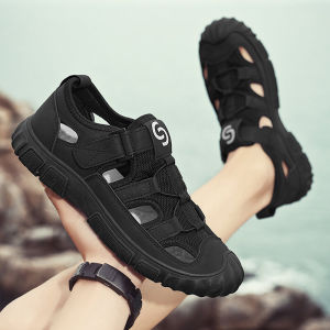 Mens Summer Casual Sandals Outdoor Wear Anti-Slip Mesh Beach Shoes Mountain Climbing Sports Water Hole Shoes Driving Slip-On