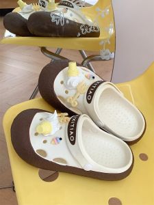 Ice Cream Fork Hole Hole Shoes Womens Fashion Latte Color Summer Student Pack Head Outdoor Slippers Casual Hollow out Sandals